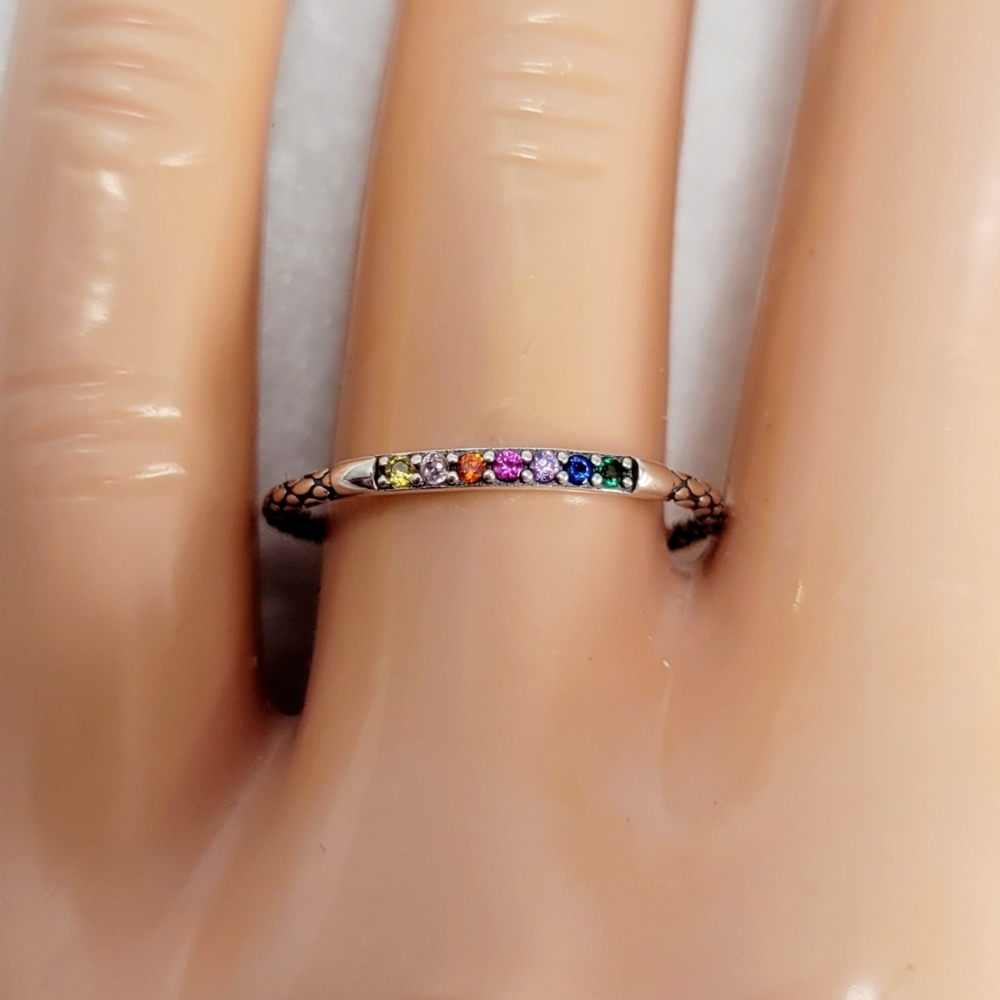Sterling Silver Rainbow Stack Band - Picture 10 of 11